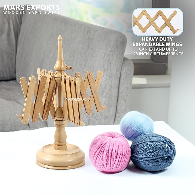Wooden Yarn Winder with Swift – Manual Yarn Ball Winding Tool for Knitting and Crocheting – Combo Kit (ONLY Swift Beechwood)