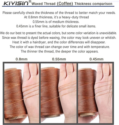 Sturdy Bonded Waxed Polyester Thread, 0.55mm, 437 Yards Wax String Cord - Brown for Leather, Hand Sewing, Stitching, Bookbinding, Beading, Bracelets and Macrame Jewelry Making
