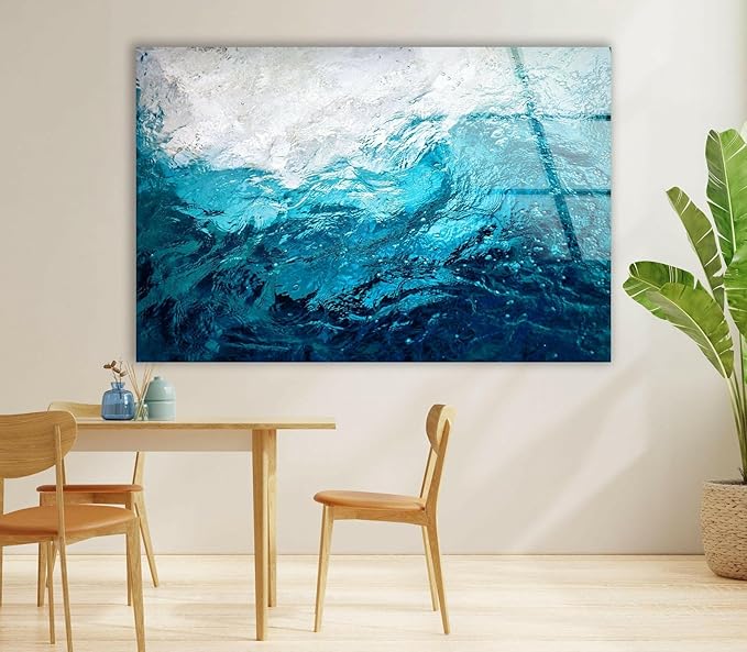 My Photostation.com 48Wx32H'' Blue Waves Abstract Glass Wall ArtTempered Glass Printing Wall Decor Large Wall Art Wall Hangings