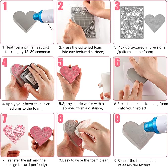 BAOFALI 8 Pcs Large Stamping Foam Grey Moldable Heart Foam Stamps Plastic Dry Foam Stamp Pad Cut and Dry Foam Stamping Foam Block for Sculpture, Modeling, DIY Arts and Handicrafts Projects