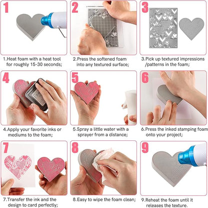 BAOFALI 2 Pcs Heart Cut Stamping Foam Grey Moldable Foam Stamps Plastic Dry Foam Stamp Pad Cut and Dry Foam Stamping Foam Block for Sculpture, Modeling, DIY Arts and Handicrafts Projects