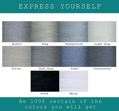 BlesSew Gray Sewing Threads - 10 Large Spools of Polyester Thread for Hand, Quilting & Sewing Machine - Grey Shades Plus Black & White - 1000 Yards Per Spool