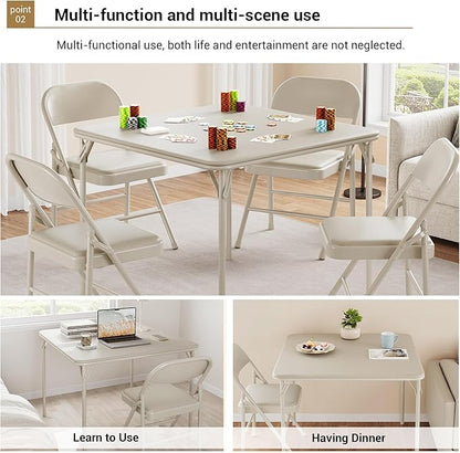 Folding Card Table, 34 Inch Portable Square Game Table with Collapsible Legs, Multifunctional Foladable Table with PU Padded Tabletop for Home, Parties, Picnics, Games, 1 Piece, Beige