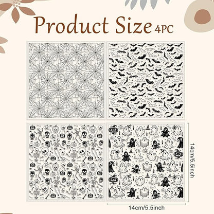 CHGCRAFT 4 Pcs Halloween Elements Polymer Clay Texture Sheets Ghosts Silicone Texture Stamp Skeletons Clay Texture Mat Modeling Pattern Pad Sheets for Jewelry and Earrings Tools, 5.5x5.5 inch