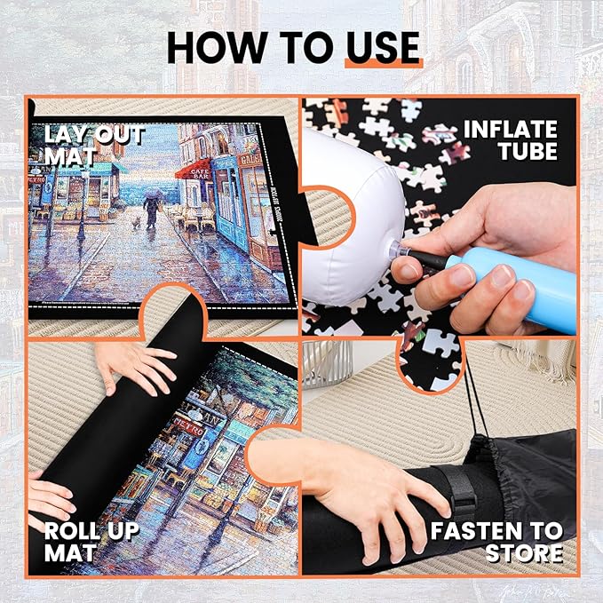 Jigsaw Puzzle Mat Roll Up - 2000 1500 1000 500 Pieces Puzzel Matte, Black Roll-Up Puzzles Mats Felt Save Trays for Sorting Table Board Clear Sheets, Frame Keeper Storage Accessories for Adults