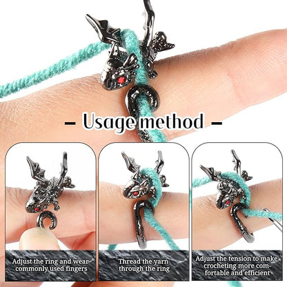 Wurosi 4PCS Crochet Rings, Dragon Tension Rings for Crocheting, Adjustable Crochet Tension Ring for Finger, Yarn Guide Rings for Crocheters Knitters Mom Grandma Gifts