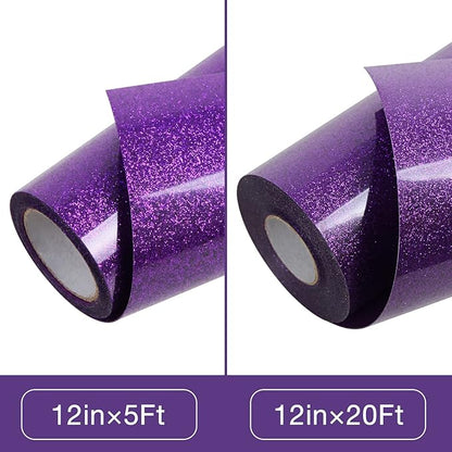TORC Purple Glitter HTV Heat Transfer Vinyl Roll 12 inch x 20 ft Sparkly Iron on Vinyl for T Shirts Crafts Bulk