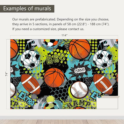 AFZEVEB-Colorful Graffiti Wallpaper Hand-Painted Ball Wall murals for Kids Room 114"x74"(Not Peel and Stick)