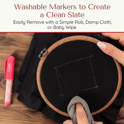 Fabric Markers for Sewing – Ergonomic Tailors Chalk Pen with Improved Dosing Wheel for Sharp Lines - Washable Sewing Chalk Marking Pens that are Compatible with Most Fabrics - Pink 1 Pack