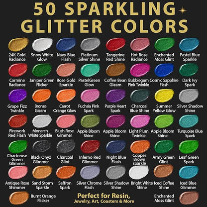 50 Color Glitter Pigment Paste for Epoxy Resin, Mica Metallic Resin Pigment Set, Epoxy Dye Paste & High Concentration Mica Powder for Epoxy Art, Jewelry, Tumblers, Coasters & Crafts