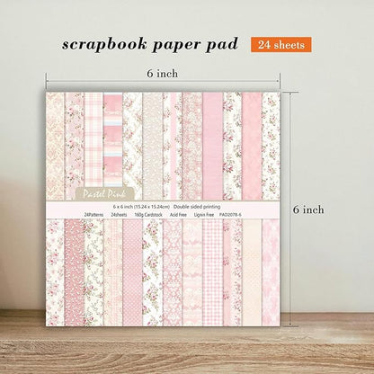 6 Inch Pink Flowers Scrapbooking Paper Pad - 24 Sheets Double Sided Aesthetic Patterns for Wedding Photos Album Journals Decorative Collage Origami DIY Crafts Gifts Wrapping Material