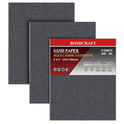 600 Grit Sandpaper, Wet Dry Sandpaper for Wood Metal Hand Sander Sand Paper Sandpaper Sheets Sandpaper Set Cut for Use 9"" x 11""/12 Sheets