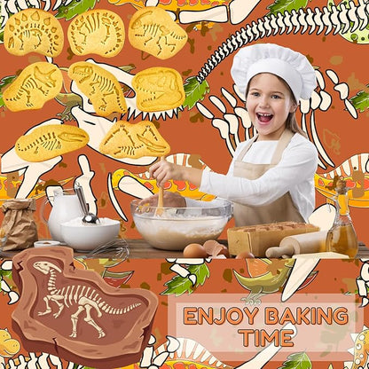 Dinosaur Fossil Cookie Cutter Set – 8pcs 3D Plastic Cookie Stamps – Fun Dino Skeleton Cookie Molds – Food Grade Kids Baking Set for Dinosaur-Themed Cookies, Cakes & Treats