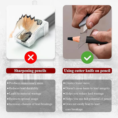 Charcoal Pencils for drawing, Set of 12, Charcoal Drawing Pencils (S-Soft, Soft, Medium, Hard), Art Supplies for Artist, Sketching, Shading