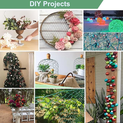 Chicken Wire 15.7 x 315 Inches Chicken Wire Fencing Mesh Green PVC Coated Floral Chicken Wire for Crafts Poultry Garden, Hexagonal Galvanized Chicken Coop Rabbit Wire Fencing Netting