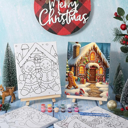 Zhanmai 12 Pack Pre Drawn Canvas for Painting Sip and Paint Kit 8" x 10" Paint Party Set Canvas Painting Pre Printed Canvases for Party Favor DIY Virtual Adult's Date Night(Gingerbread Man)