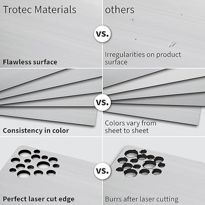 Trotec | Metallic Looking Acrylic Sheet | 12"x20"x1/16, 4 Pcs | Brushed Silver/Black | Metallic Finish - Scratch Resistant for Laser Engraving & Cutting,Printing,Glowforge,Name Plate | USA Made