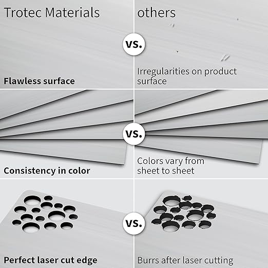 Trotec TroLase Lights | 24"x12"x1/250"(0.1mm thick) | Adhesive-Backed Flexible Laser Engraving Sheet/Film for Decal & Label | Double Color Plastic Sheet for Engraving | Brushed Silver/Black | 10pcs