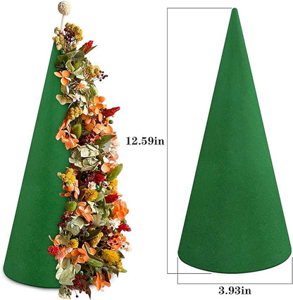 Max Shape Floral Foam Tree Cones for Christmas DIY Crafts, Large Size 12.5 x 3.9 Inche Green,Wet Floral Foam Flower Arrangement Kits for Xmas Party Decor Wedding,Birthday,PartyTable Decor (Green)
