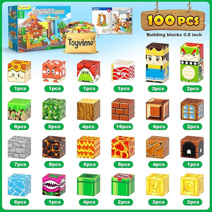 100PCS Magnetic Blocks Magnetic Building Blocks Sensory Toys for Kids Ages 3-5 6-8 8-12 Kids Game Toys for 3+ Year Old Boys & Girls, 3 4 5 6 7 8 9 10 Year Old Boy Birthday