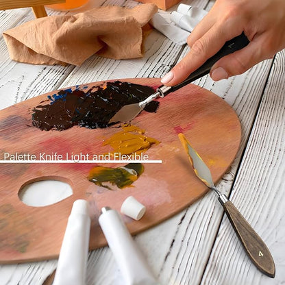 Oil Paint Brush Set, 15Pcs Fuumuui Professional Paint Brushes Natural Badger Bristle with Flat, Fan, Angle, Round, Filbert for Oil, Acrylic Canvas Paintings with 2pc Palette Knife