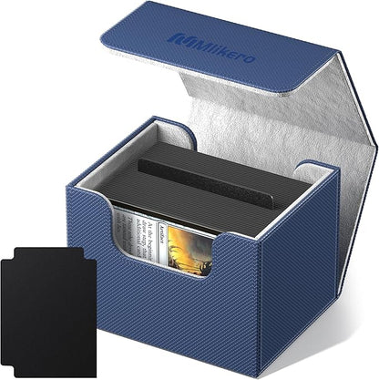 Mlikero Card Deck Box, Commander Deck Box Holds 100+ Double-Sleeved Cards with Divider, Leather Magnetic Closure Card Box Fit for MTG, TCG (Blue)