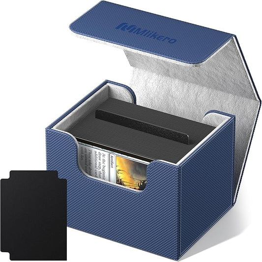 Mlikero Card Deck Box, Commander Deck Box Holds 100+ Double-Sleeved Cards with Divider, Leather Magnetic Closure Card Box Fit for MTG, TCG (Blue)