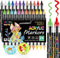 Betem Acrylic Paint Markers Paint Pens, 24 Colors Dual Tip Direct Liquid Acrylic Markers with Automatic Ink Control System, Fine & Brush Tip Art Supplies for Rocks, Wood, Stone, Fabrics, DIY Craft