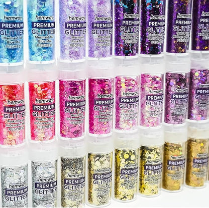 Hemway Mixed Polyurethane & Epoxy Resin Glitter Box (Pack of 54) | Metallic Flakes Shaker Set for Arts & Crafts | Assorted Colour Craft Supplies for Making Cards, Jewellery, Tumblers & Coasters