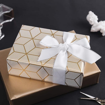WRAPAHOLIC 30 Inch Navy Wrapping Paper - Jumbo Roll Gold and Navy Print with Cut Lines for Christmas, Birthday, Holiday, Father's Day, Baby Shower - 4 Rolls - 30 Inch x 120 Inch Per Roll