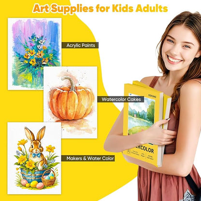 2-Pack 11"x14" Watercolor Paper Pad, Bulk School Teacher Supplies for Adults, 140 lb Cold Press Watercolor Paper for Valentines, Easter, 12 Sheets Art Sketch Coloring Painting Drawing Book Paper