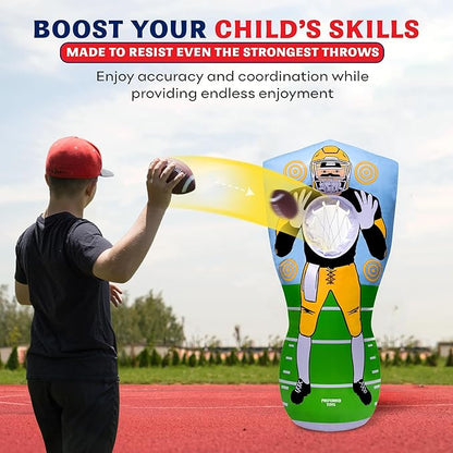 Inflatable Football Target - Double-Sided Toss Training Game with Mini Footballs - Fun Kids Throwing Football Games for Indoors, Outdoors, Birthdays, Camping, Beach - 65 Inch