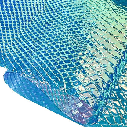 ONEART | Iridescent Transparent Embossed Vinyl Holographic Blue Clear PVC Vinyl Craft Fabric 16"×54" for Sewing DIY Projects-Snake Skin
