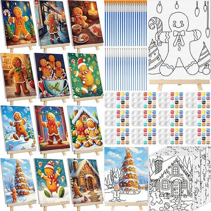 Zhanmai 12 Pack Pre Drawn Canvas for Painting Sip and Paint Kit 8" x 10" Paint Party Set Canvas Painting Pre Printed Canvases for Party Favor DIY Virtual Adult's Date Night(Gingerbread Man)