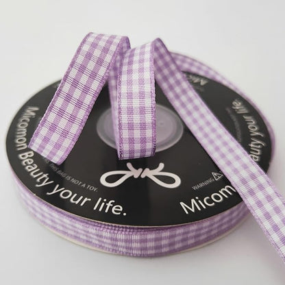 Purple Gingham Plaid Checked Ribbon 25 Yard Each Roll 100% Polyester (3/8", Purple)