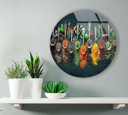 My Photostation.com 24''(60cm) Diameter Colorful Herbs Round Glass Wall Art Tempered Glass Printing Wall Decor Large Wall Art Wall Hangings