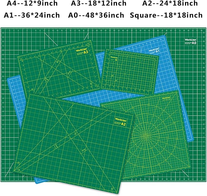 WORKLION Self Healing Cutting Mat: 24 x 36 inch Large Double Sided 5-Layer Gridded PVC Cut Mat for Sewing & Quilting & Scrapbooking & Arts and Crafts Projects (Green/Black)…