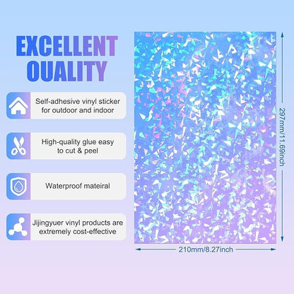Teling 90 Sheets Holographic Sticker Paper Transparent A4 Vinyl Holographic Sticker Laminate Sheets Clear Overlay Lamination Film Paper Self Adhesive Waterproof with Gem Spot Rainbow Star Pattern