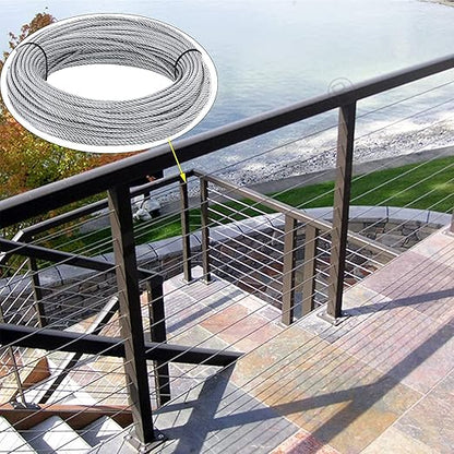 1/8 inch Wire Rope Kit, Haploon 33ft Wire Cable Rope Stainless Steel Cable Railing kit, 50 Pcs Aluminum Crimp Sleeves and 12 Pcs Thimble for Decking,Railing,DIY Outdoor Shades, Picture Hanging