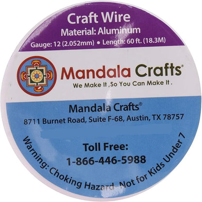 Mandala Crafts 12 Gauge Anodized Aluminum Craft Wire for Jewelry Making - 276 FT Colored Flexible Silver Lavender Purple Pink Ice Blue Turquoise Wire - Bendable for Bonsai Armature Crafting Sculpting