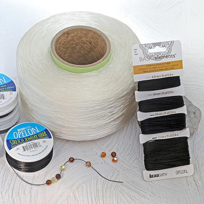 The Beadsmith Opelon Stretch Cord – Elastic Beading Fiber, White, 0.23 mm Diameter, 25 Meters (82 ft) Spool