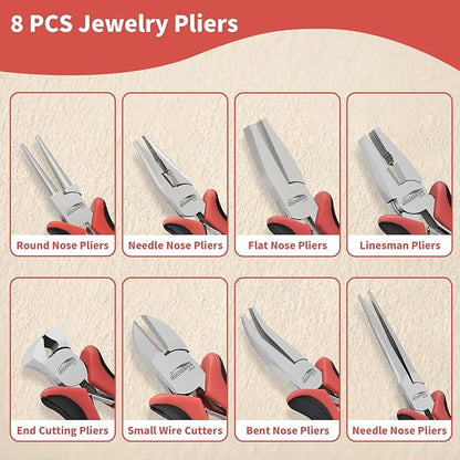 8 Packs Jewelry Pliers Set, Jewelry Making Tools with Needle Nose Pliers, Wire Cutters, Round Nose Pliers, Bent Nose Pliers