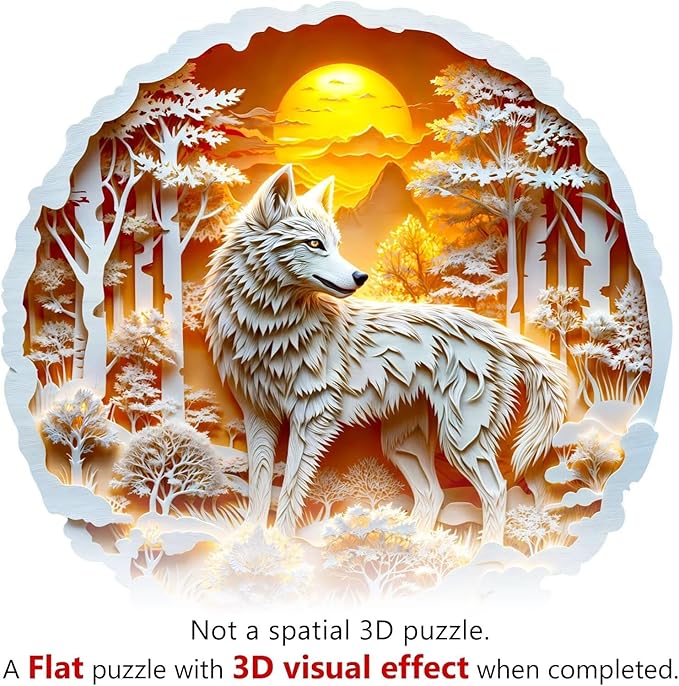 Wooden Puzzles for Adults, 3D Wolf Wooden Puzzles 200 Pieces, Unique Animal Shaped Wood Challenging Jigsaw Puzzles Gifts for Adults, 11.4x11.4in
