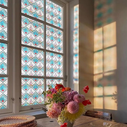 3D Stained Glass Window Film, Decorative Window Privacy Film for Bathroom,Front Door,Home, Sun Blocking Heat Control,Static Cling,23.6inch x 35.4inch Refractive Narrative