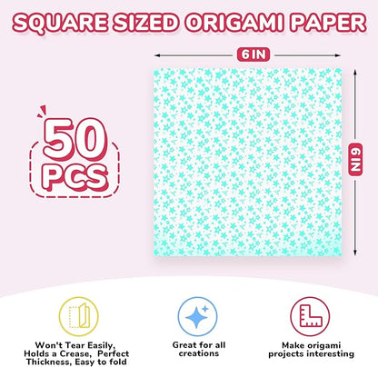 Joycat Pastel Glow in The Dark Origami Paper - 50 Sheets 6x6 Inches - Soft Luminous Sheets for Kids & Creative Projects, Ideal for Scrapbooking, Card Making and DIY Crafts