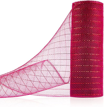 Anivia Deco Mesh Ribbon, 10inch x 30 Feet Each Roll Metallic Foil Mesh Ribbon for Wreaths Swags, Holloween, and Christmas Tree Decoration (Burgundy/Red Foil)