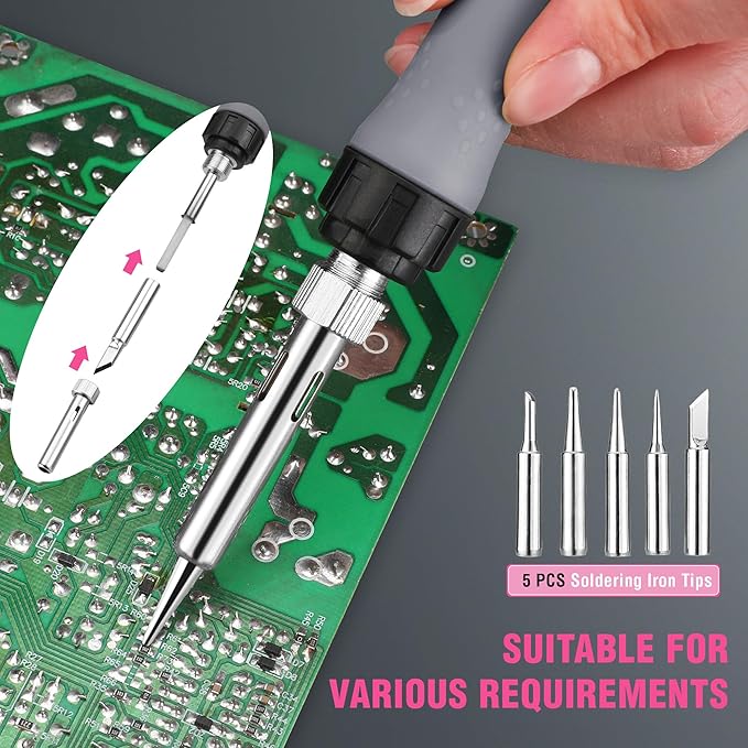 WORKPRO Soldering Iron Kit, 90W Soldering Gun with Digital Display, Iron Tips, 11-in-1 Adjustable Temperature Welding Kit for Electronic Repair, DIY Enthusiasts(110V US Plug,Pink)