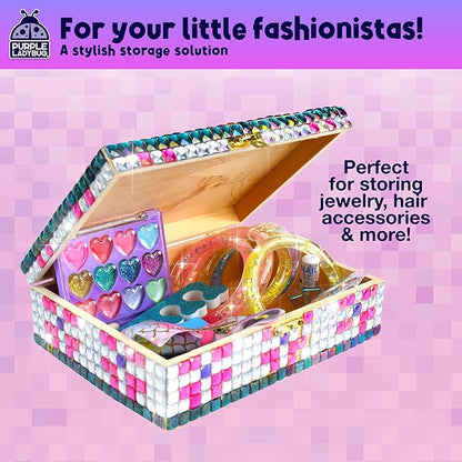 PURPLE LADYBUG Sparkly DIY Wooden Jewelry Box Craft for Girls 8-12 with 1500+ Non-Toxic Gems - Christmas & Birthday Gift for 4 5 6 7 8 9 10 11 12 Girl, Girls Toys 8-10 - Mosaic Mermaid Unicorn Design