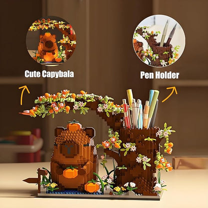 Capybara Building Blocks Set -1880PCS Cute Animals & Flowers Building Bricks Kit Kawaii Capybara Gifts Toy for Kids Age 6+, Capybara Stuff Pen Holder&Desk Organizer, Arts & Crafts for Boys Girls Adult