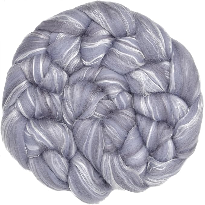 Merino Silk Luxe Tonal Designer Blend. Superfine Merino, Mulberry Silk, Tussah Silk. Top Roving for Spinning or Felting. Silver Mist 4oz